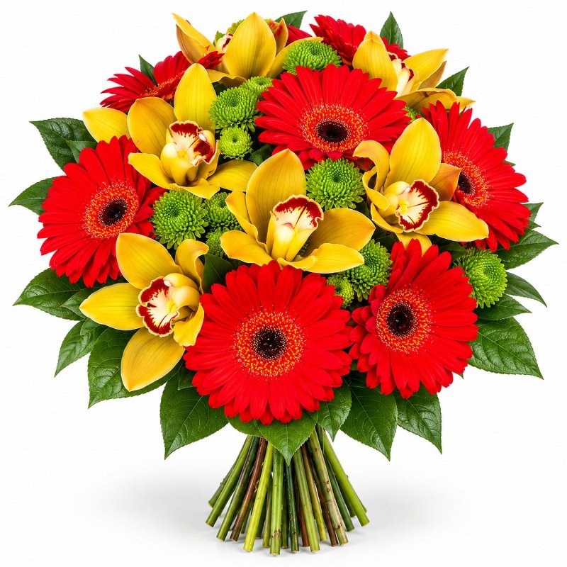 Bouquet of Red Gerberas and an Orchid