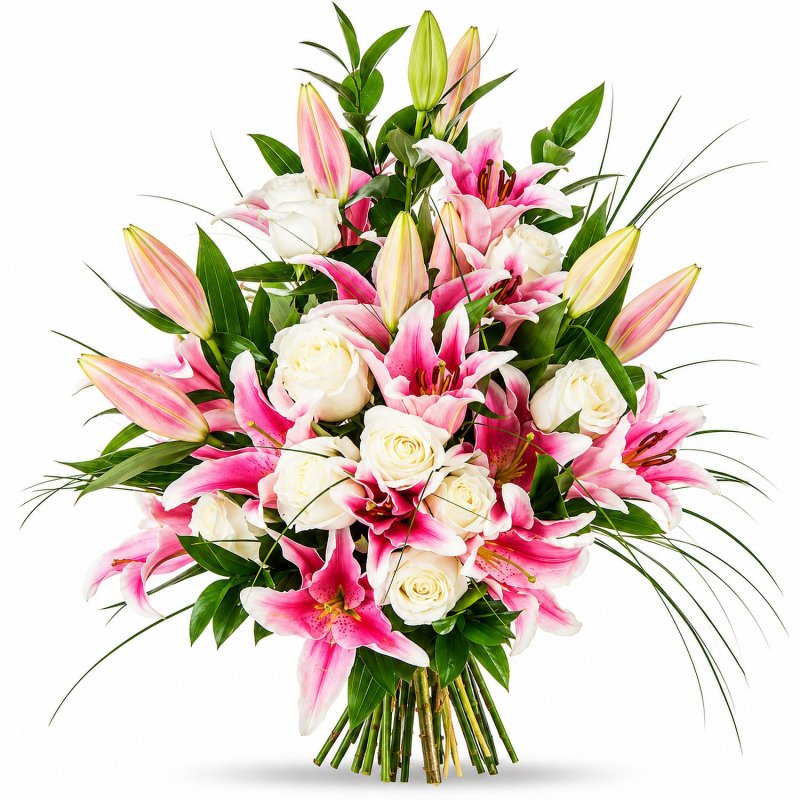 Pink Lilies and White Roses